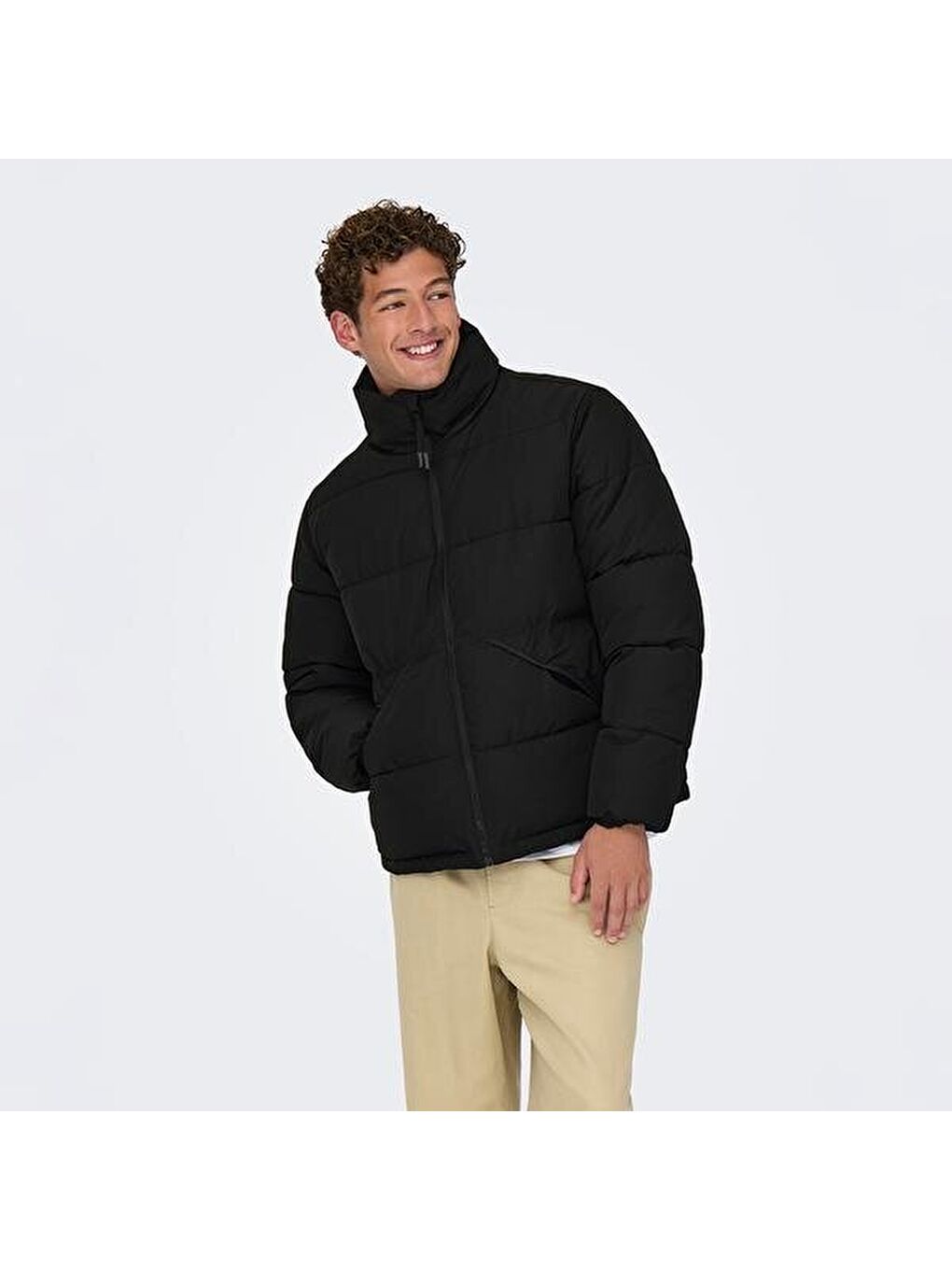 Pack Life Puffer Erkek Siyah Dik Yaka Mont