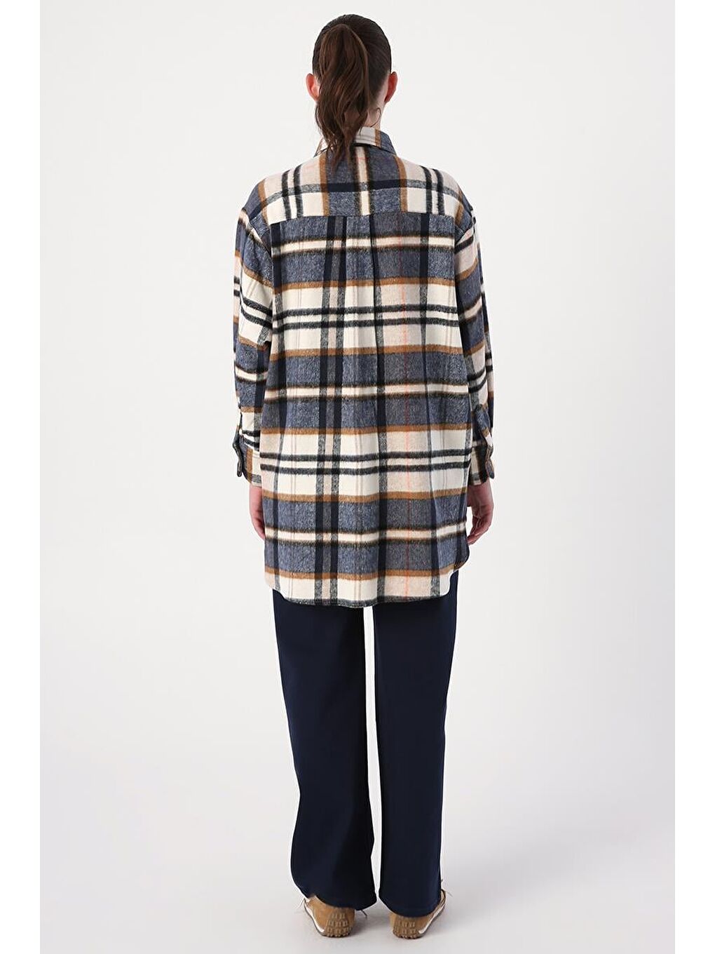 İndigo-Ekru-Rahat Kalıp Gömlek Tunik-3