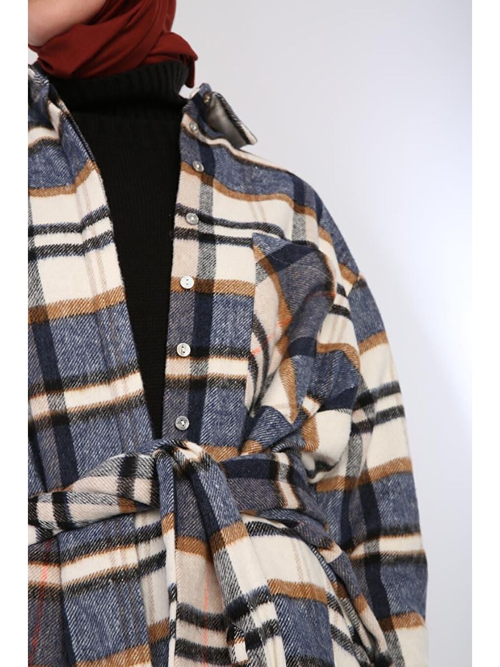 İndigo-Ekru-Rahat Kalıp Gömlek Tunik-7