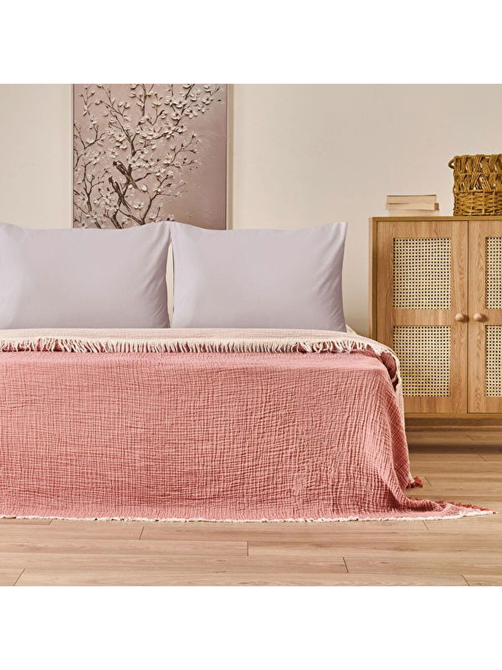 Kahverengi Soft Hevin Çift Kişilik Yatak Örtüsü - Kiremit - 220x240 cm