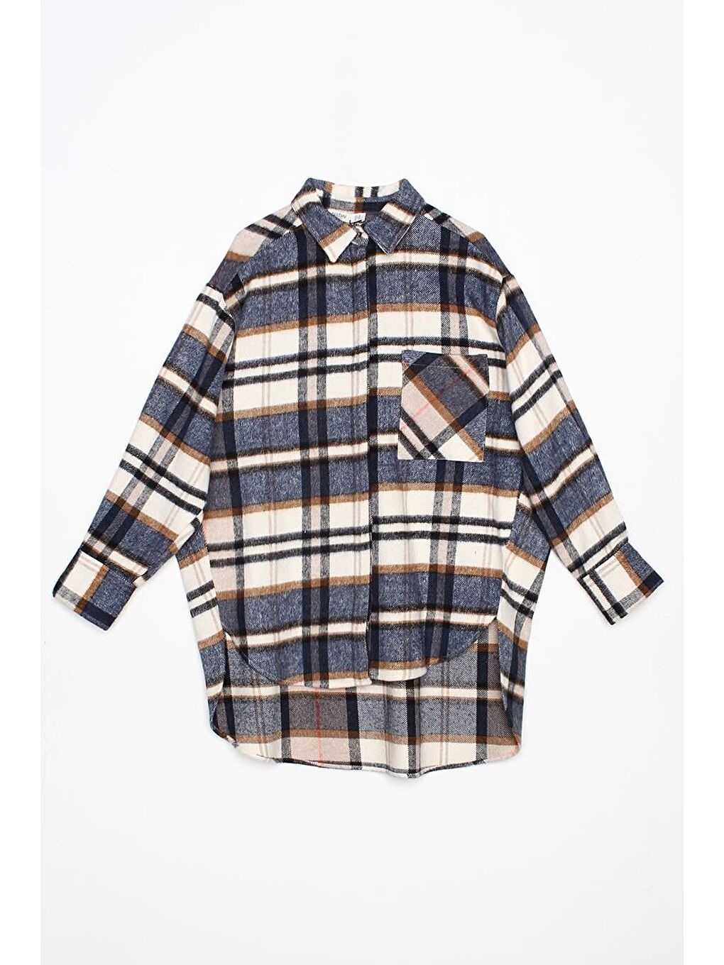 İndigo-Ekru-Rahat Kalıp Gömlek Tunik-8