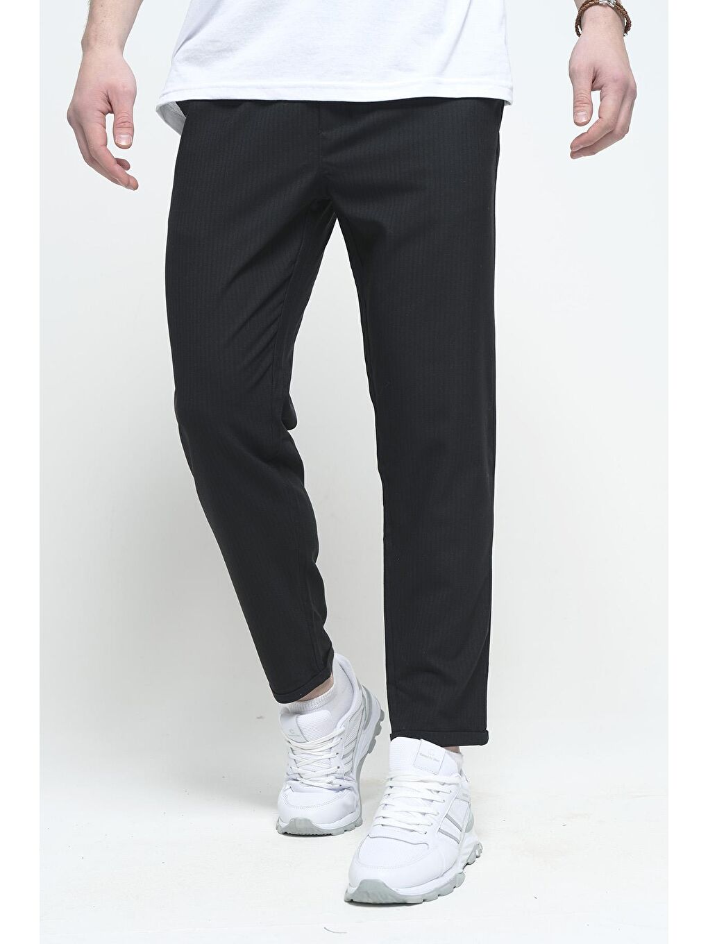 Siyah Erkek Beli Lastikli Duble Paça Erkek Jogger Pantolon-1
