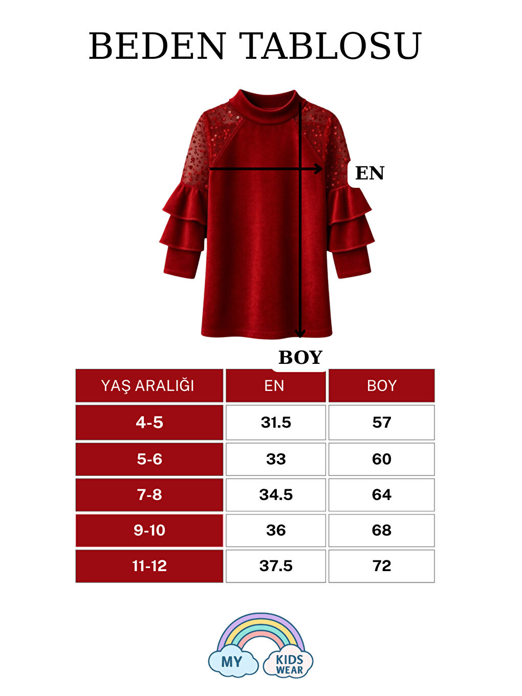 Kırmızı Kız Çocuk Özel Günler İçin Kadife Çocuk Elbisesi 4-12 Yaş 12109-1
