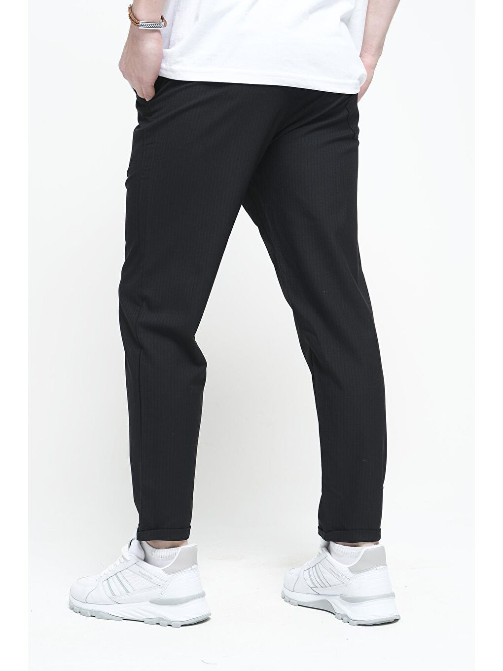 Siyah Erkek Beli Lastikli Duble Paça Erkek Jogger Pantolon-2