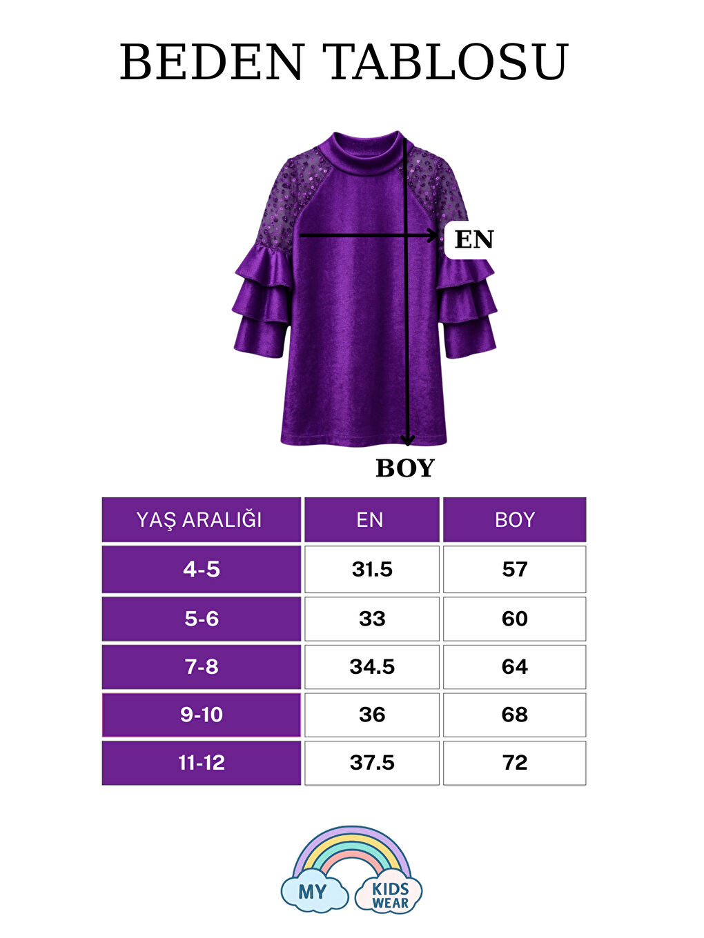 Mor Kız Çocuk Özel Günler İçin Kadife Çocuk Elbisesi 4-12 Yaş 12106-1