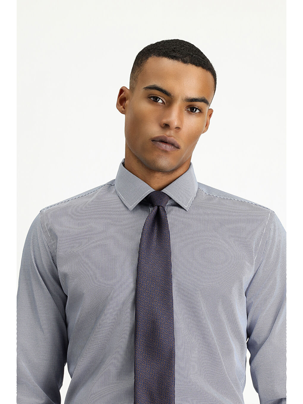 Lacivert Uzun Kol Slim Fit Dar Kesim Klasik Desenli Pamuklu Kolay Ütülenebilir Gömlek-2