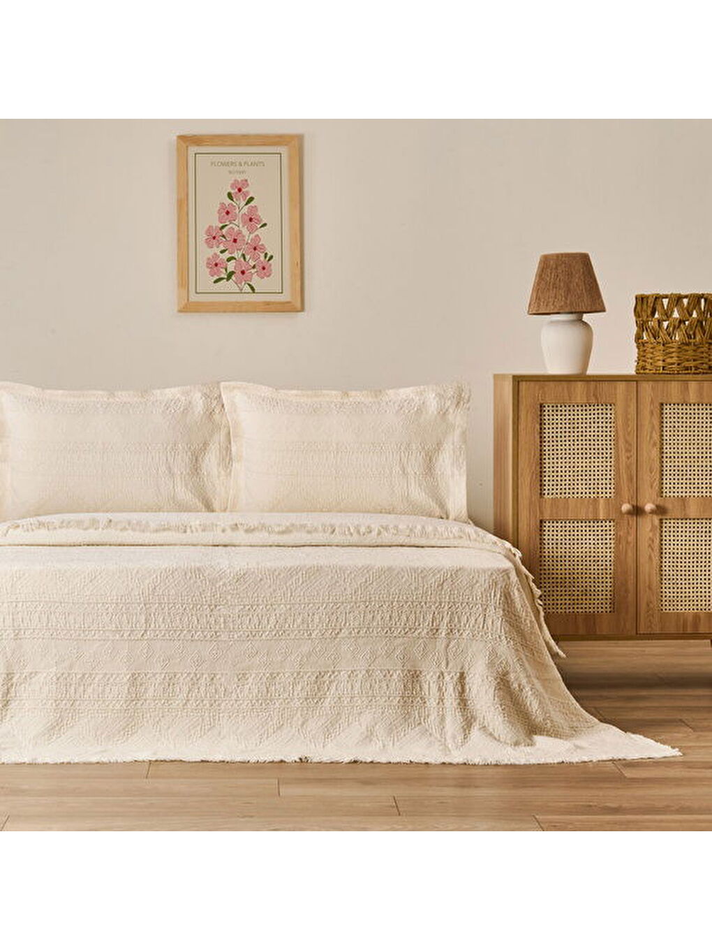 Ekru Soft Salhi Çift Kişilik Yatak Örtüsü Seti - Krem - 230x240 cm