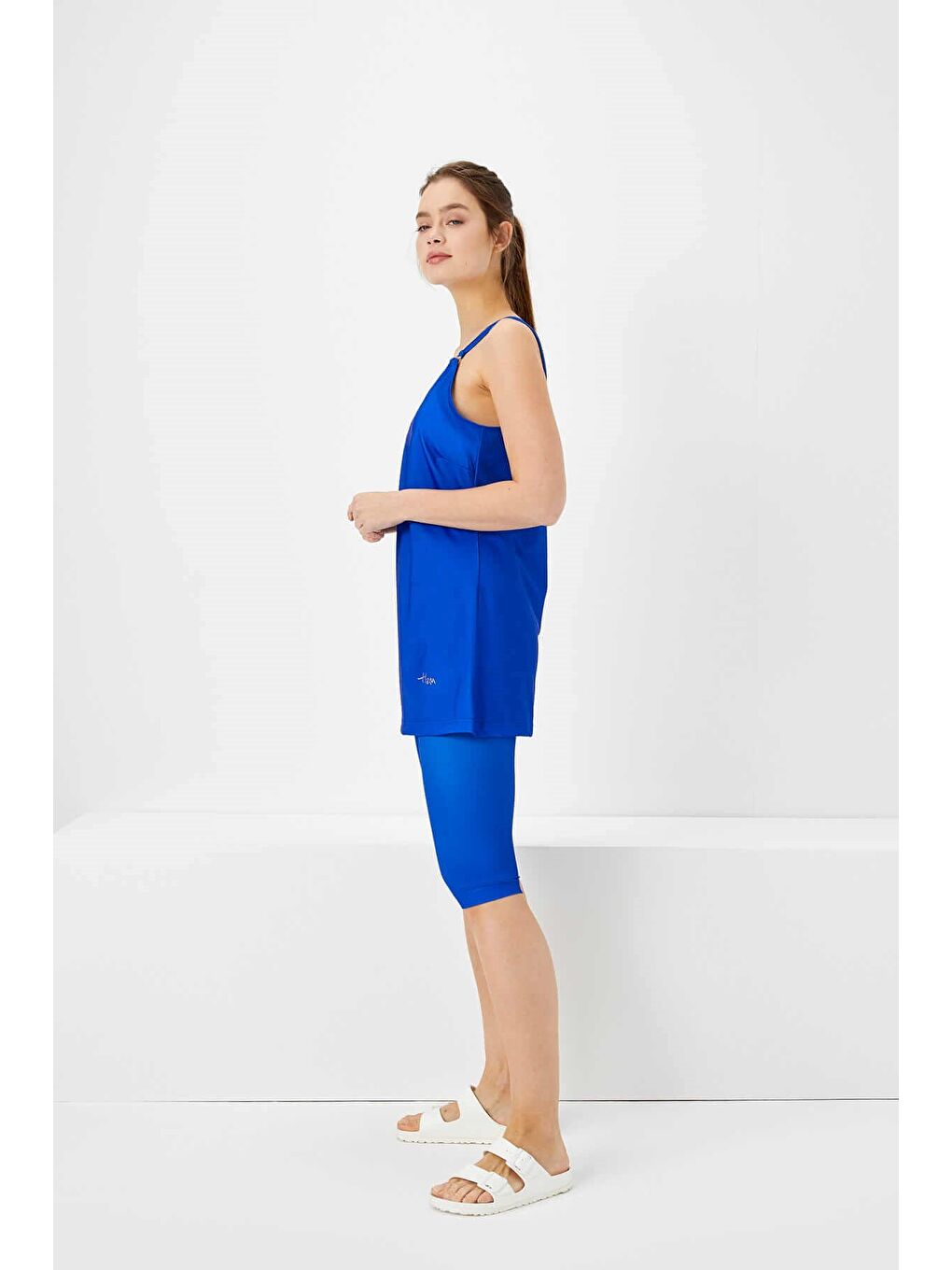 İnce Askılı Saks Mavisi 3 Parça Yarı Kapalı Mayo Takımı 2851-1