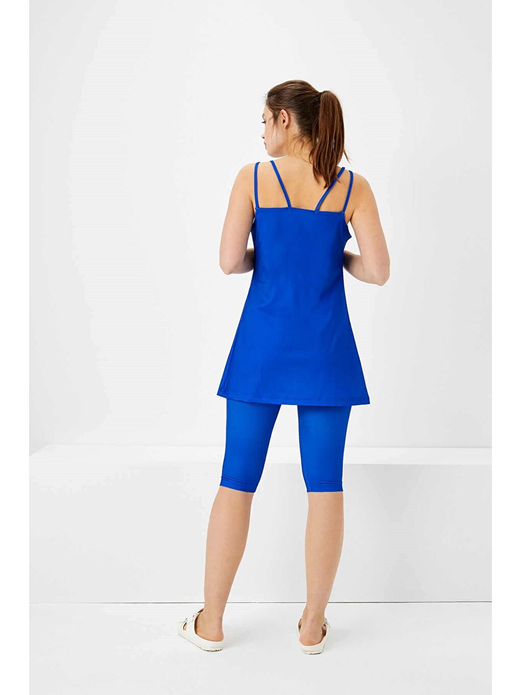 İnce Askılı Saks Mavisi 3 Parça Yarı Kapalı Mayo Takımı 2851-2