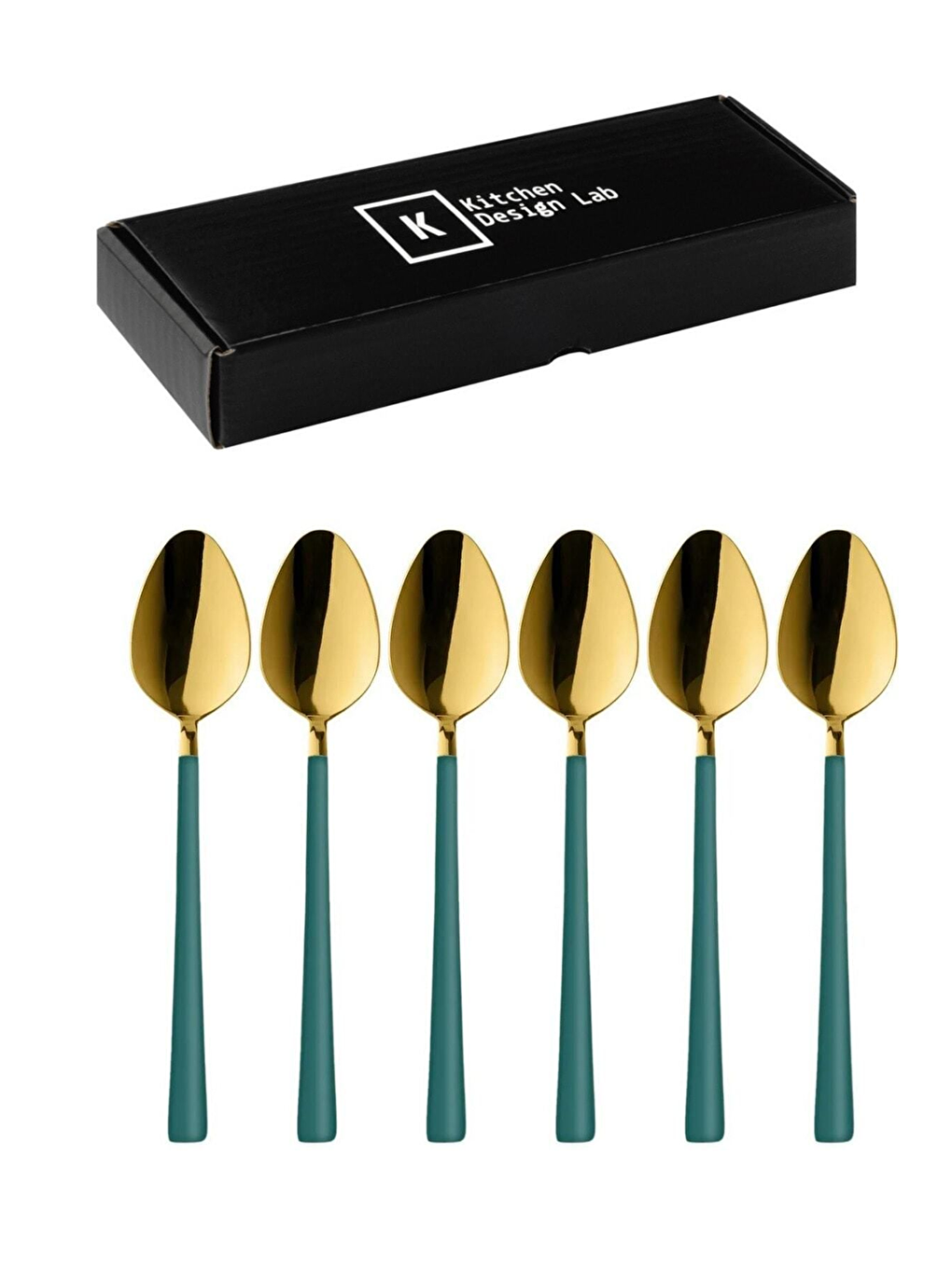 Sarı Parlak Gold Yeşil Tatlı Dondurma Kaşığı 6 Adet Kutulu Paslanmaz Çelik Kahvaltı Kaşık Seti Hediyelik-2