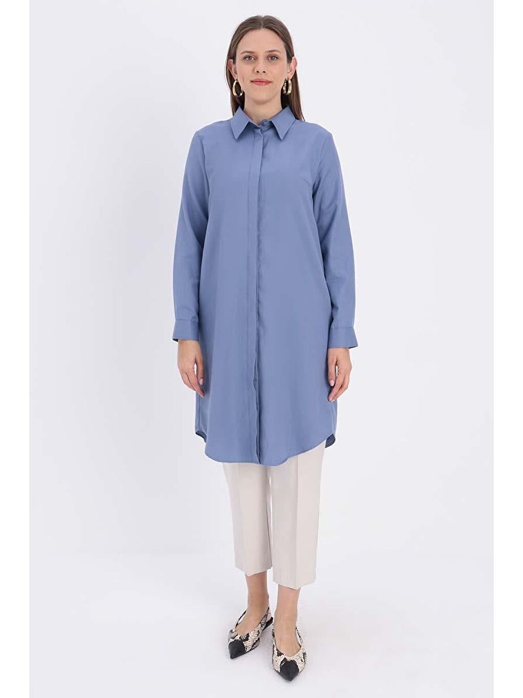 Soft Mavi-Gizli Patlı Gömlek Tunik-1