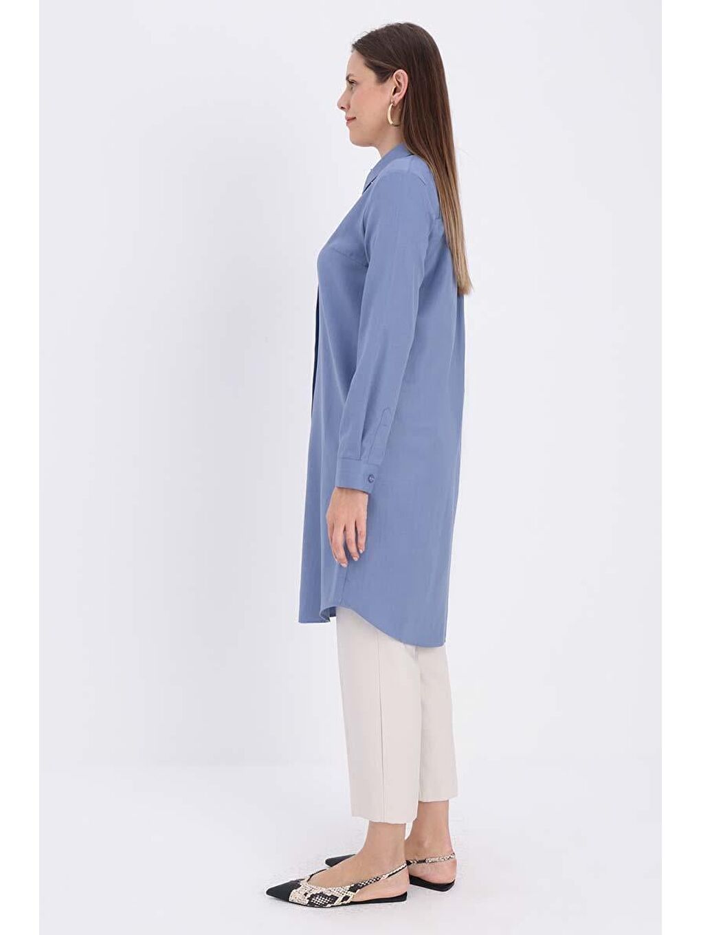 Soft Mavi-Gizli Patlı Gömlek Tunik-2