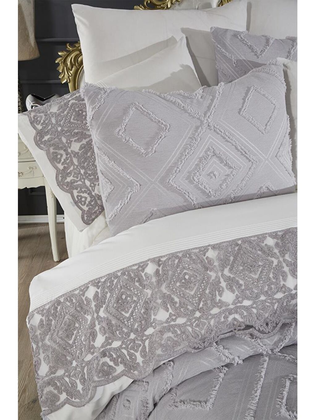 Hürrem 10 Parça Battaniyeli Çeyiz Seti Gri-2