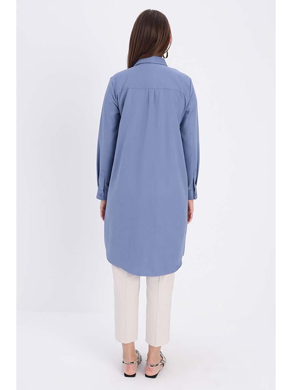 Soft Mavi-Gizli Patlı Gömlek Tunik-3