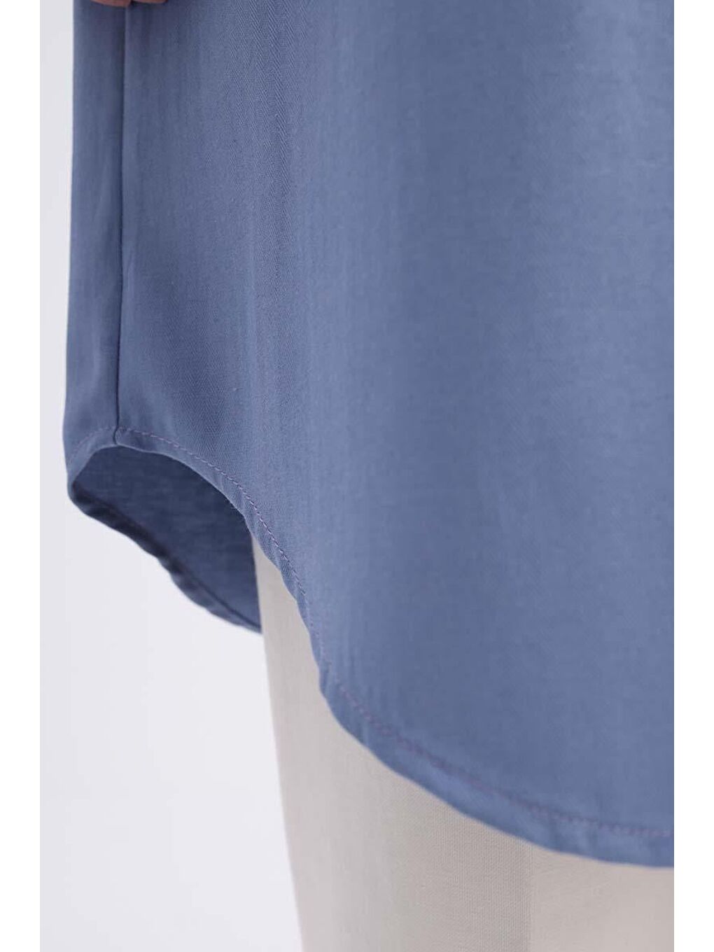 Soft Mavi-Gizli Patlı Gömlek Tunik-4