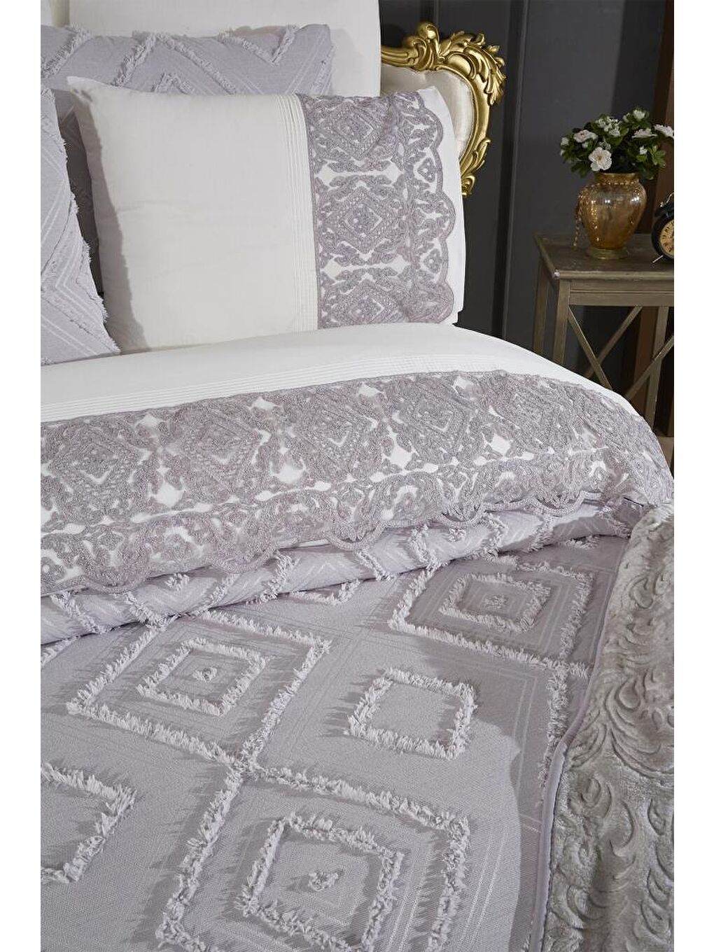 Hürrem 10 Parça Battaniyeli Çeyiz Seti Gri-3