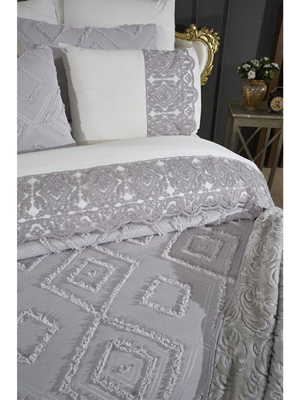 Hürrem 10 Parça Battaniyeli Çeyiz Seti Gri-6