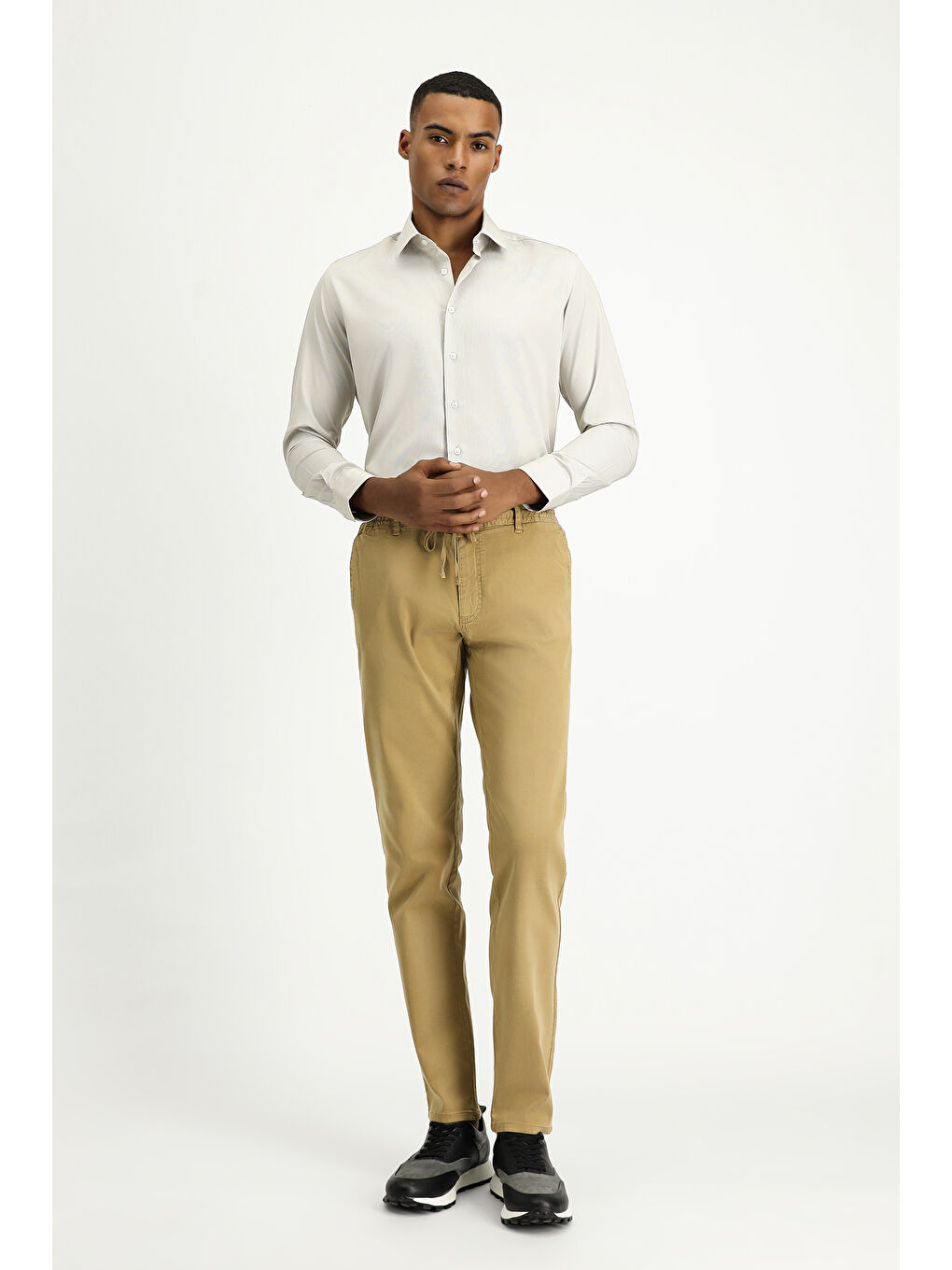 Gri Uzun Kol Slim Fit Dar Kesim Klasik Desenli Pamuklu Kolay Ütülenebilir Gömlek-1