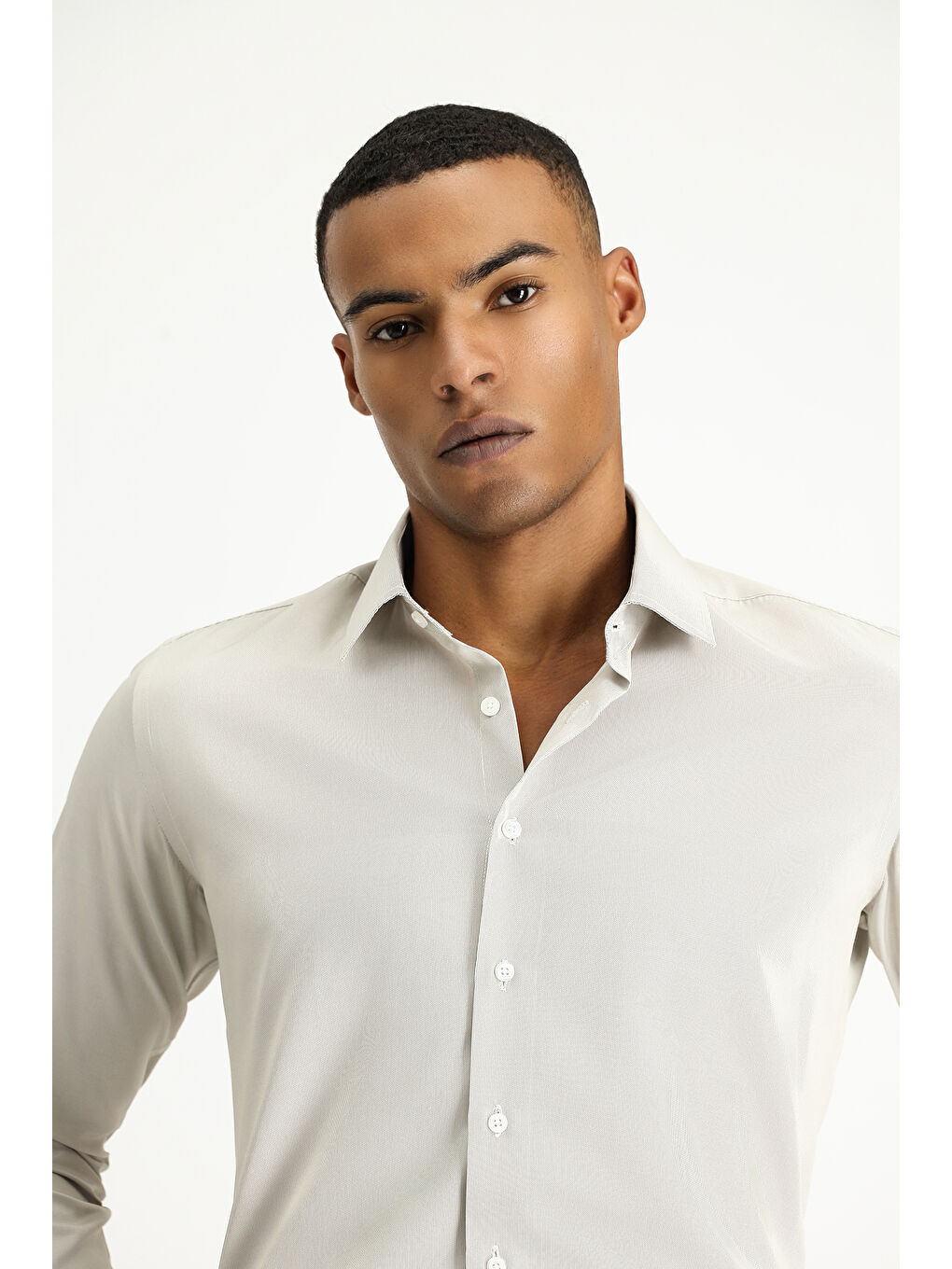 Gri Uzun Kol Slim Fit Dar Kesim Klasik Desenli Pamuklu Kolay Ütülenebilir Gömlek-2