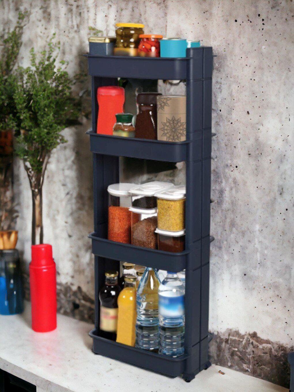 Motek Modern 4'lü Banyo/Mutfak/Oda Organizer Raf Antrasit - 2