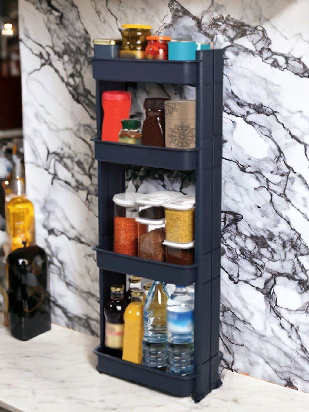 Motek Modern 4'lü Banyo/Mutfak/Oda Organizer Raf Antrasit - 4