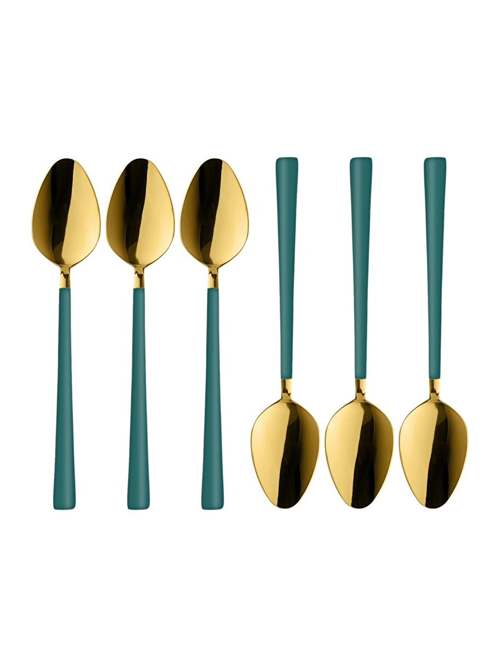Sarı Parlak Gold Yeşil Tatlı Dondurma Kaşığı 6 Adet Kutulu Paslanmaz Çelik Kahvaltı Kaşık Seti Hediyelik-3