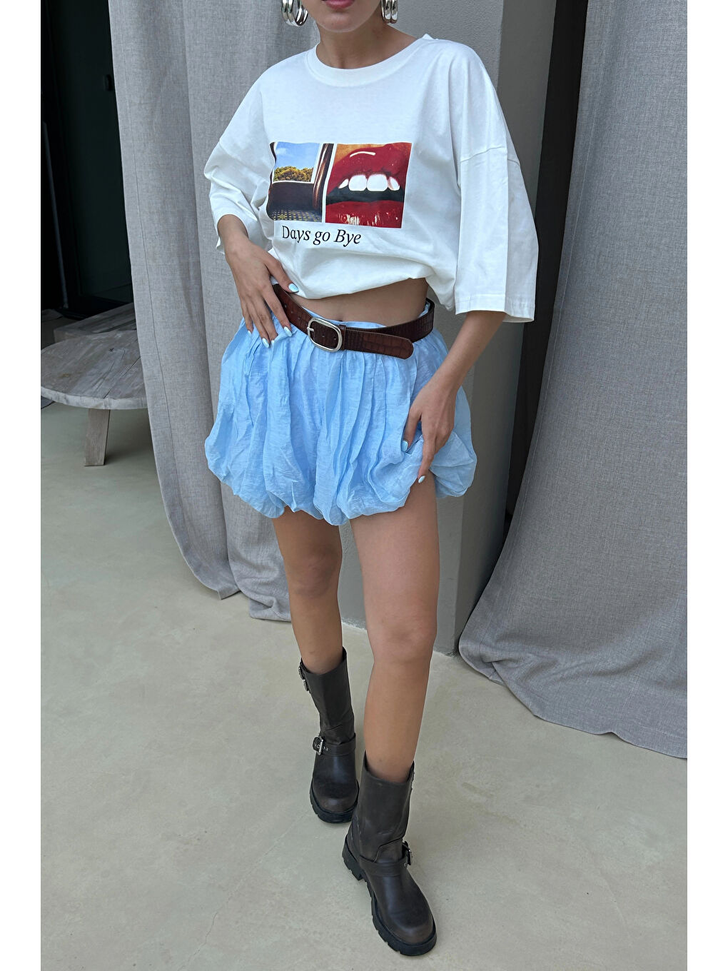 Karışık Kadın Mavi Balon Etek 1017-4139-2