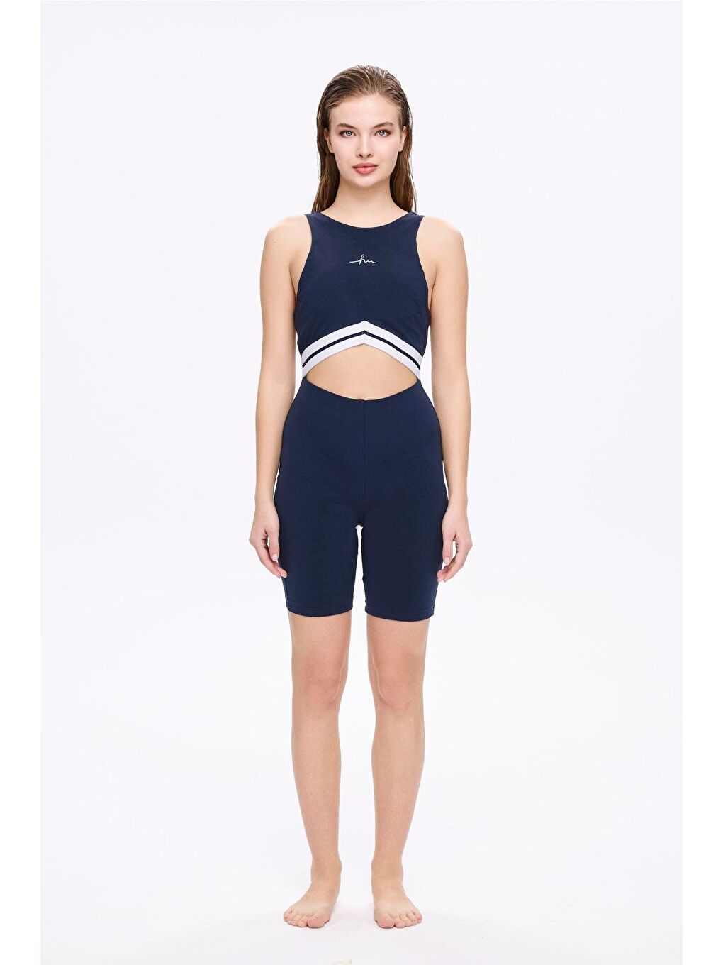 Lacivert Özel Kalıp Tek Parça Yarı Kapalı Mayo - Tulum 5026