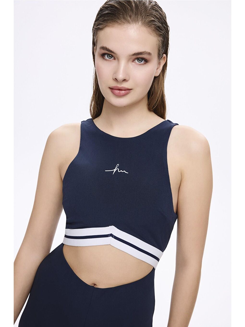 Lacivert Özel Kalıp Tek Parça Yarı Kapalı Mayo - Tulum 5026-1