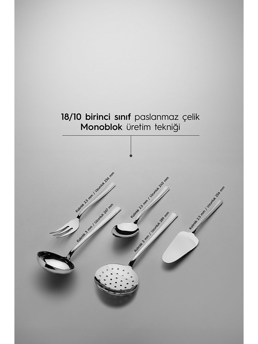 Gri Katre Sade 5 Parça Paslanmaz Çelik Servis Takımı