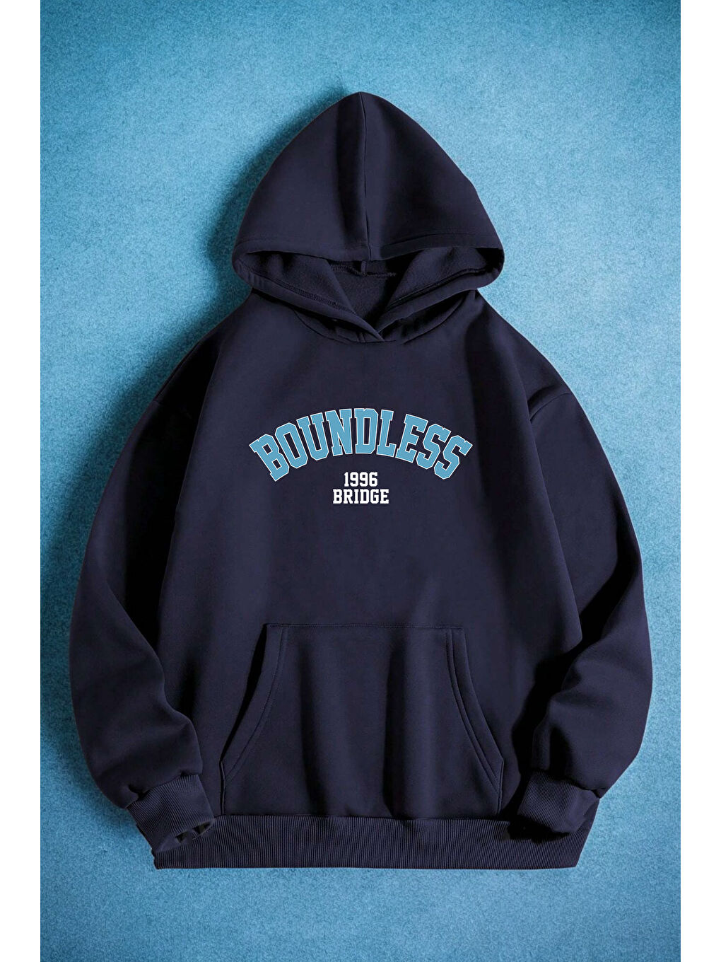 uyguntarz Açık Lacivert Boundless 1996 Bridge Baskılı Oversize Sweatshirt