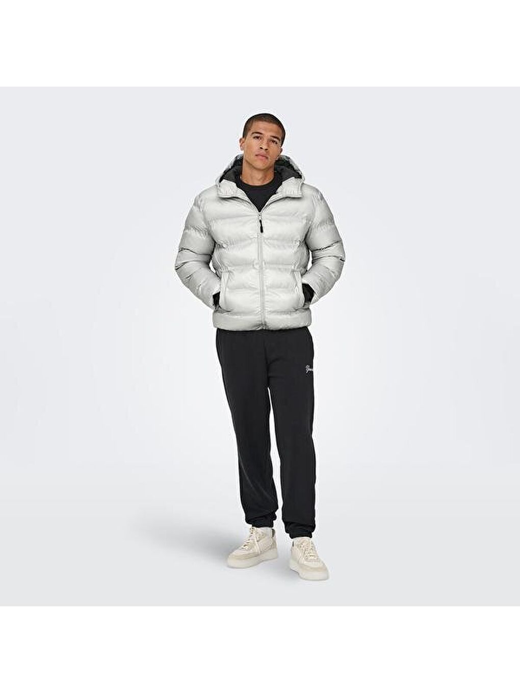 Union Seamless Life Puffer Erkek Gri Kapüşonlu Mont-1