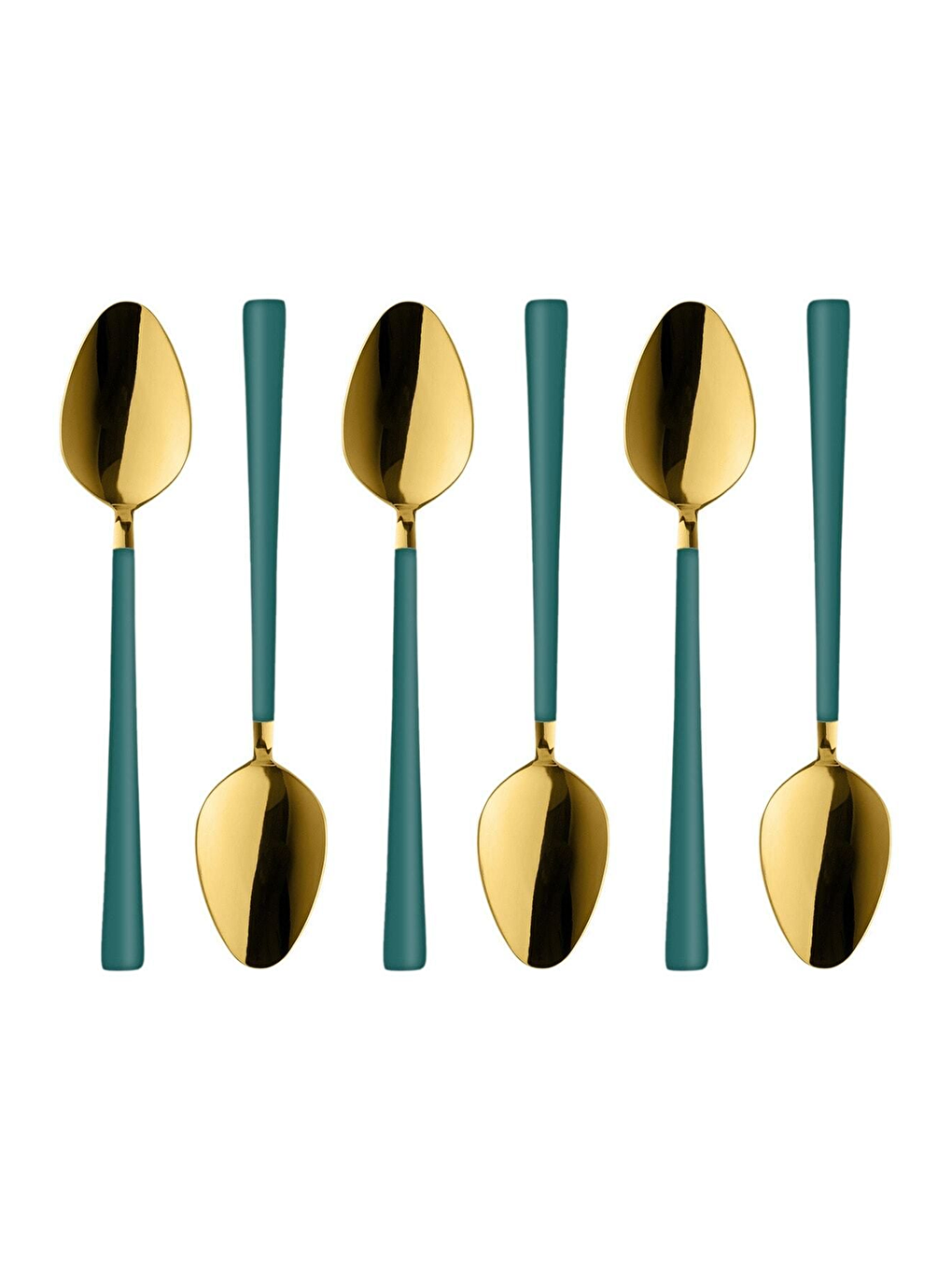 Sarı Parlak Gold Yeşil Tatlı Dondurma Kaşığı 6 Adet Kutulu Paslanmaz Çelik Kahvaltı Kaşık Seti Hediyelik-4