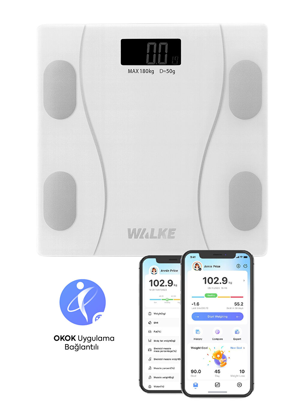 Premium Uygulama Bağlantılı Akıllı Baskül Beyaz