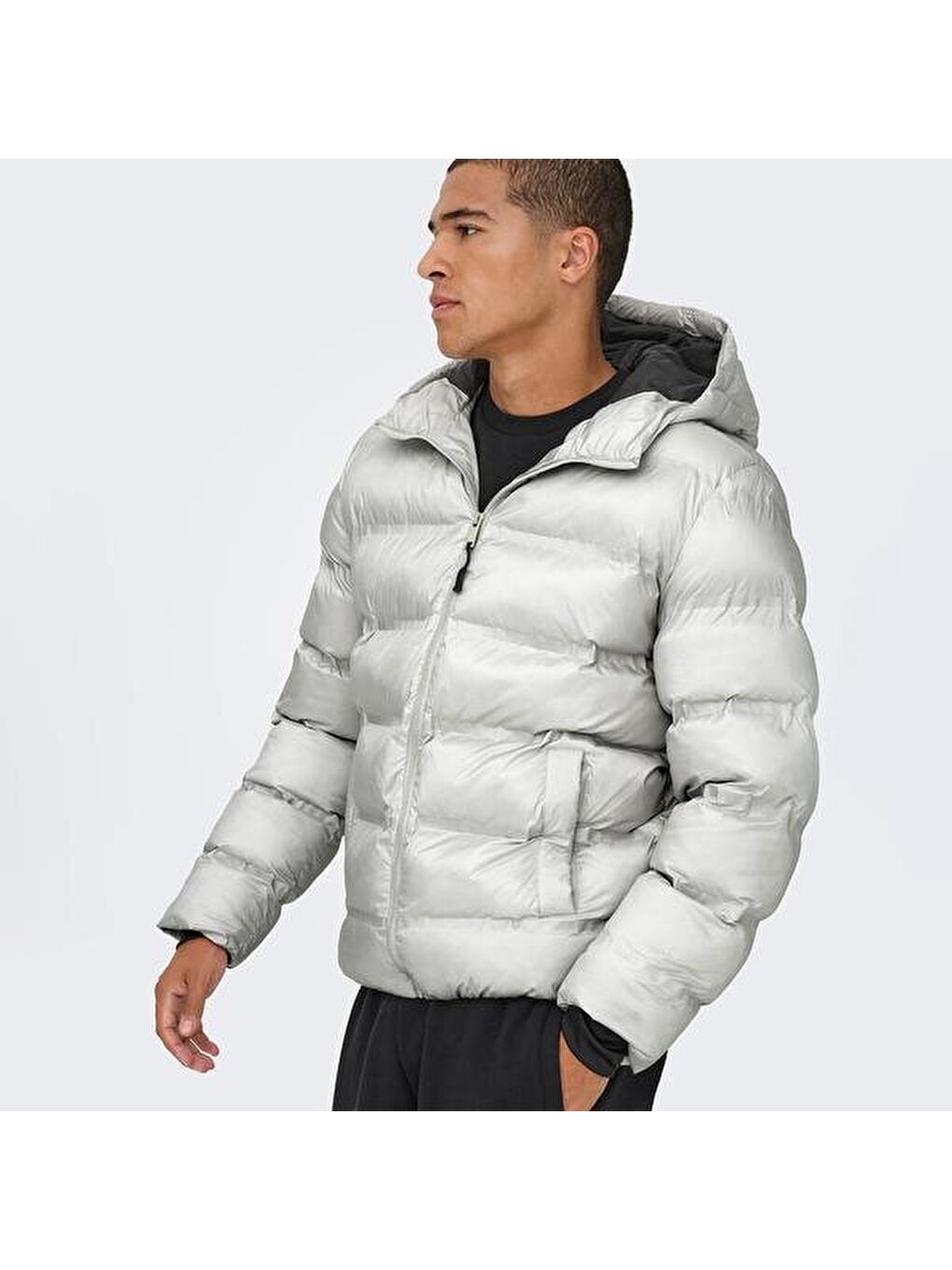 Union Seamless Life Puffer Erkek Gri Kapüşonlu Mont-4