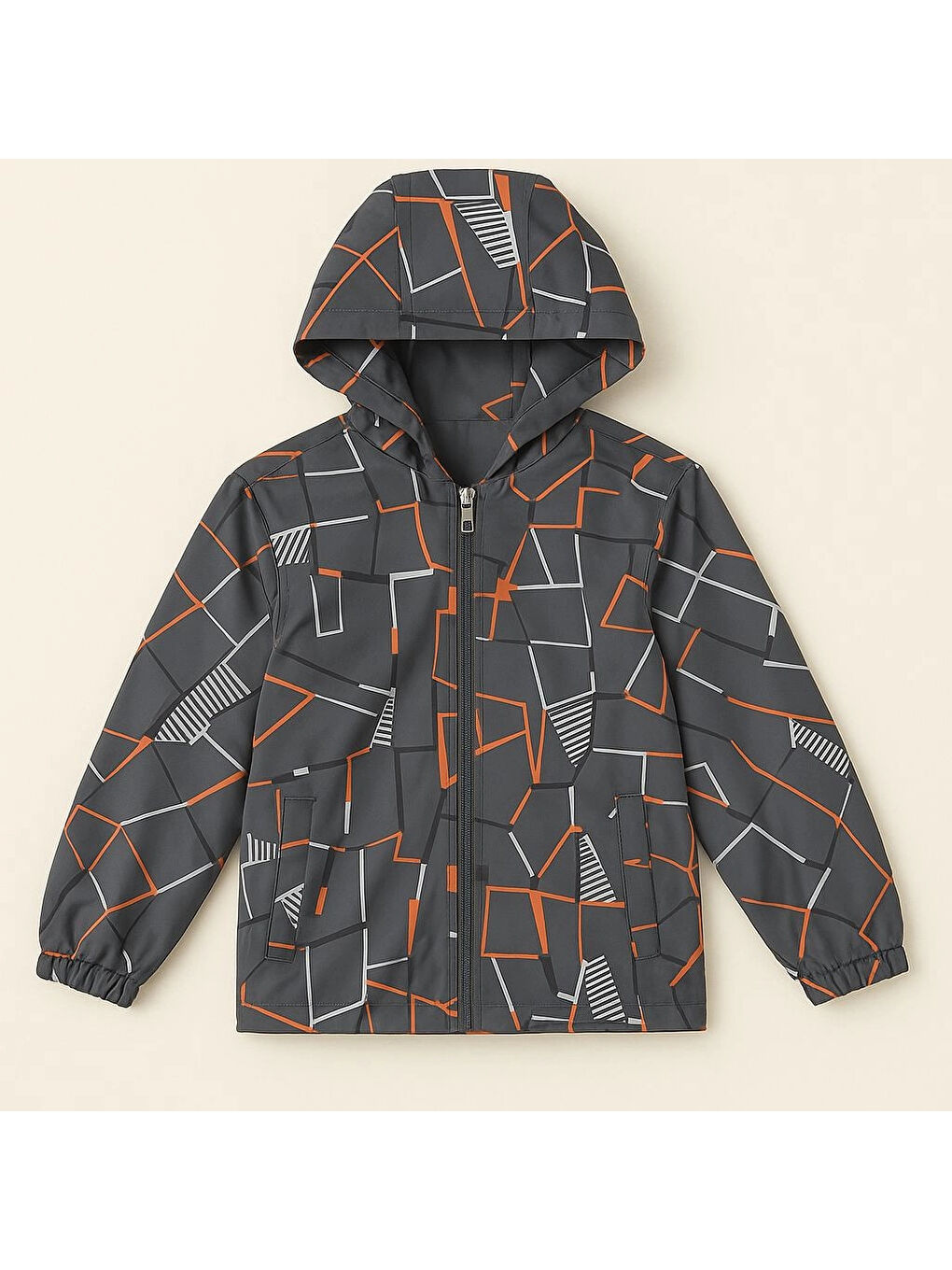 Gri Geometrik Desen Erkek Çocuk Yağmurluk 2903