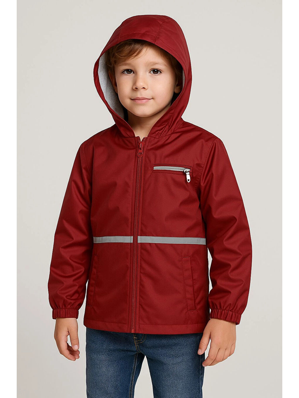Bordo Reflektörlü Erkek Çocuk Yağmurluk 2675-1