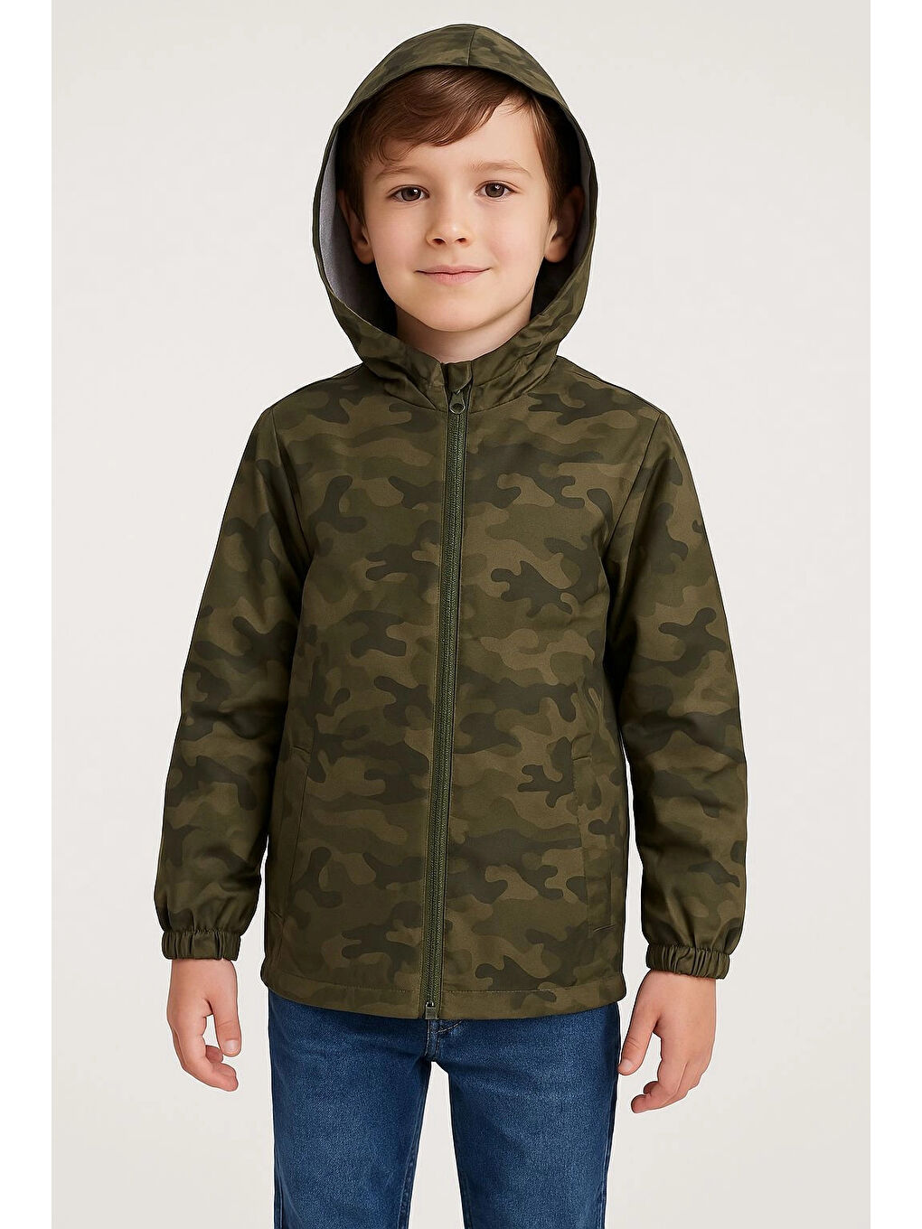 Yeşil Kamuflaj Desen Erkek Çocuk Yağmurluk 3429