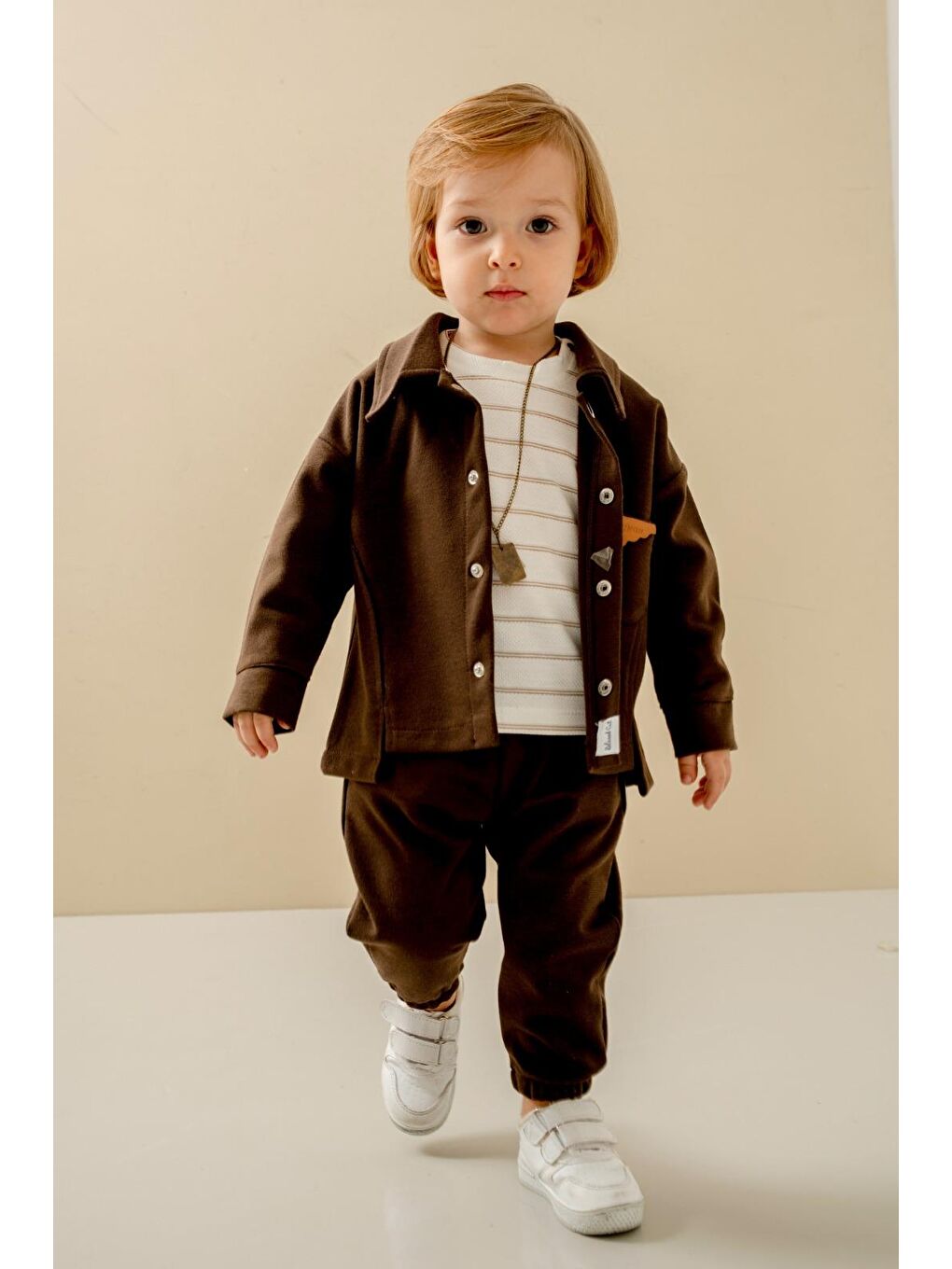Erkek Çocuk Kahverengi Düğmeli Ceket Pantolon Ve T Shirt Takım-6