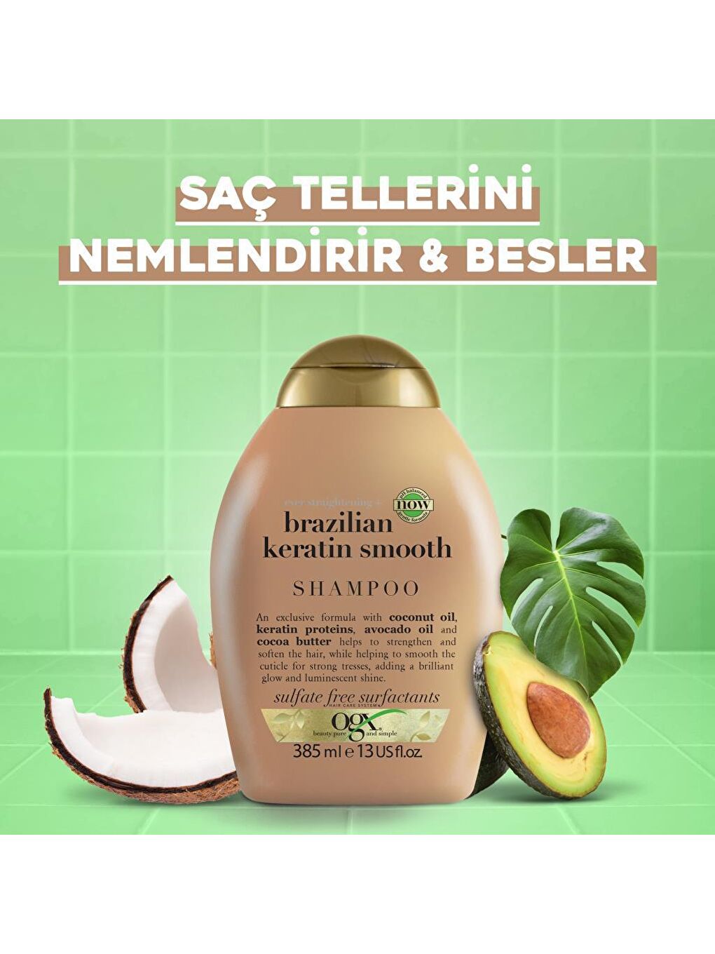 OGX Renksiz Düzleştirici Brazilian Keratin Smooth Sülfatsız Şampuan 385 ml - 1