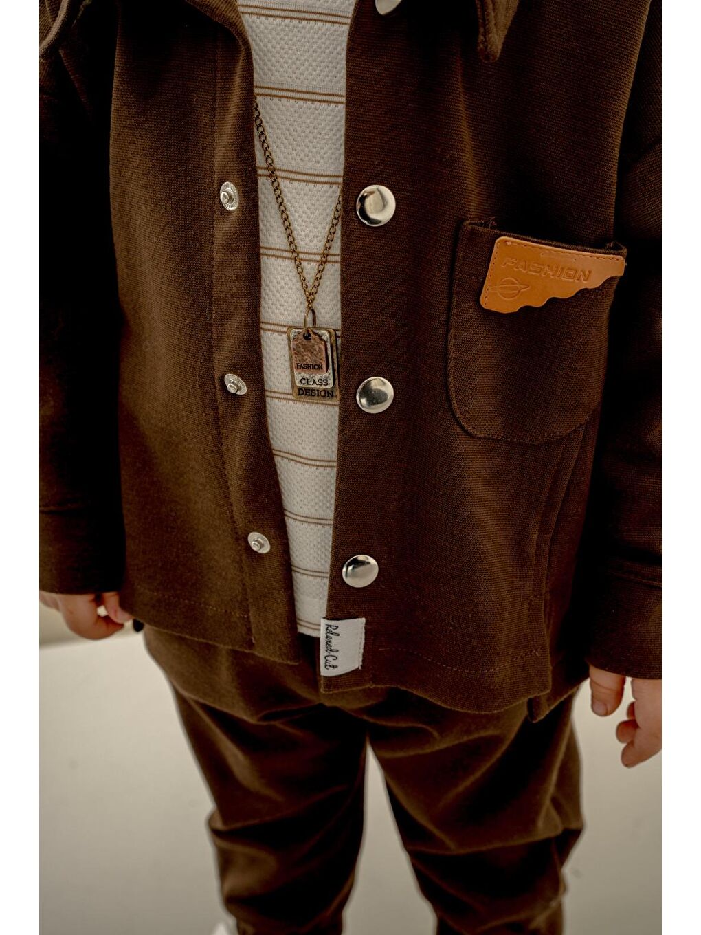 Erkek Çocuk Kahverengi Düğmeli Ceket Pantolon Ve T Shirt Takım-7