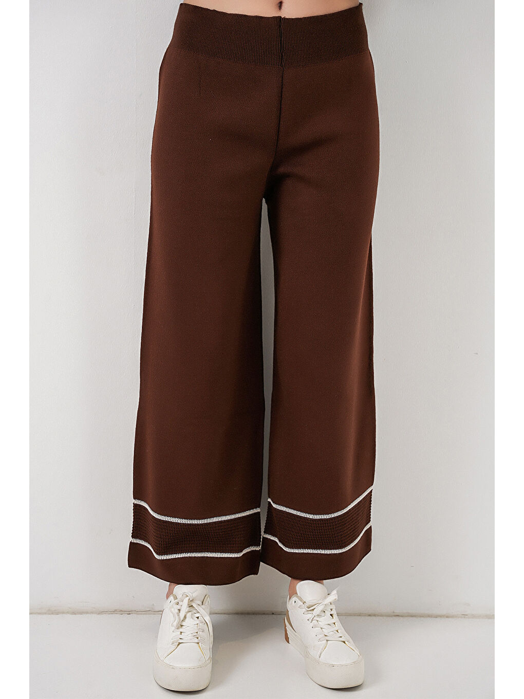 Kadın Çizgili Oversize Triko İkili Takım 15957 - Kahverengi-1