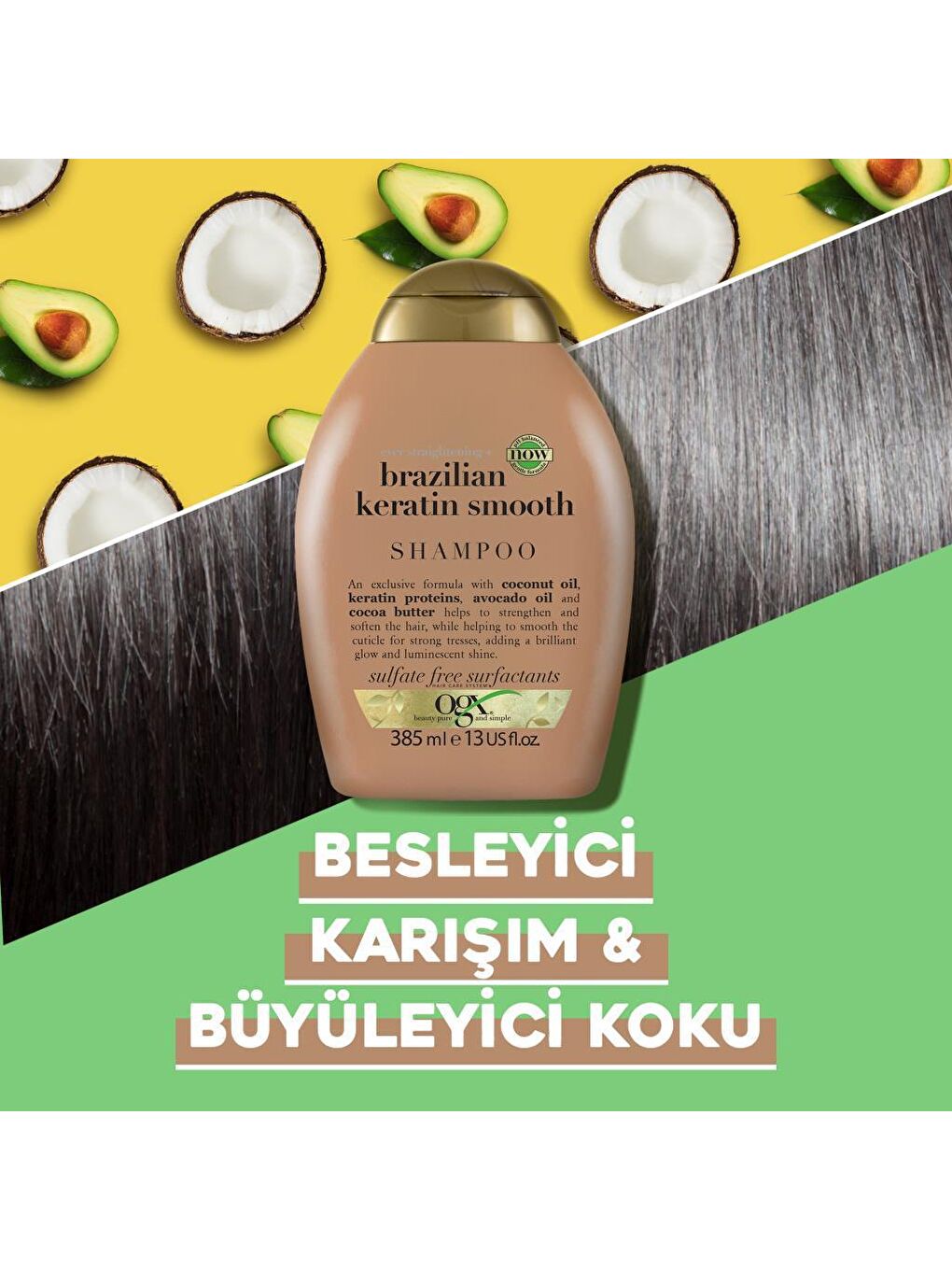 OGX Renksiz Düzleştirici Brazilian Keratin Smooth Sülfatsız Şampuan 385 ml - 4