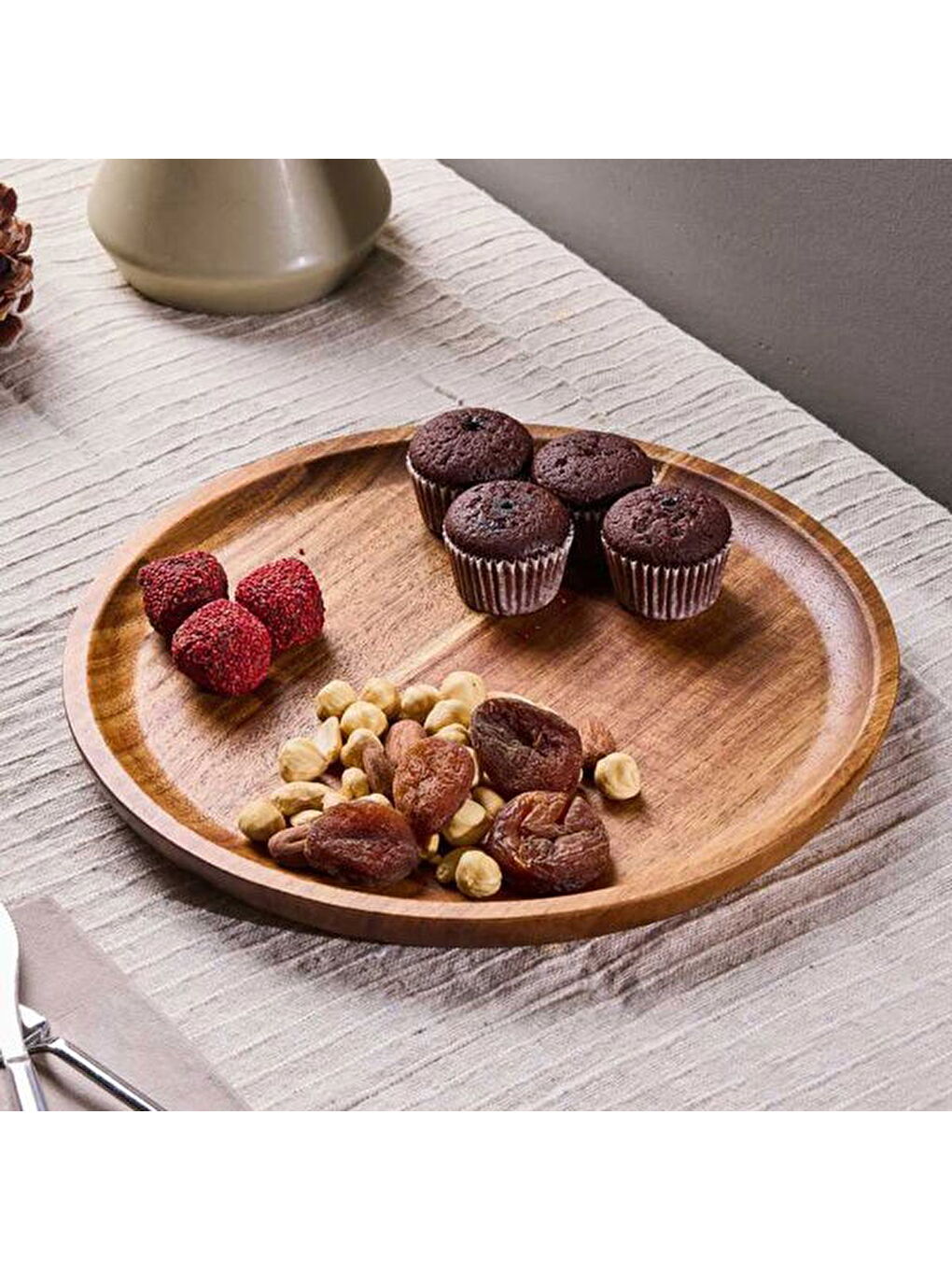 Morry Akasya Yuvarlak Sunum Tahtası - Kahverengi - 25 cm-2