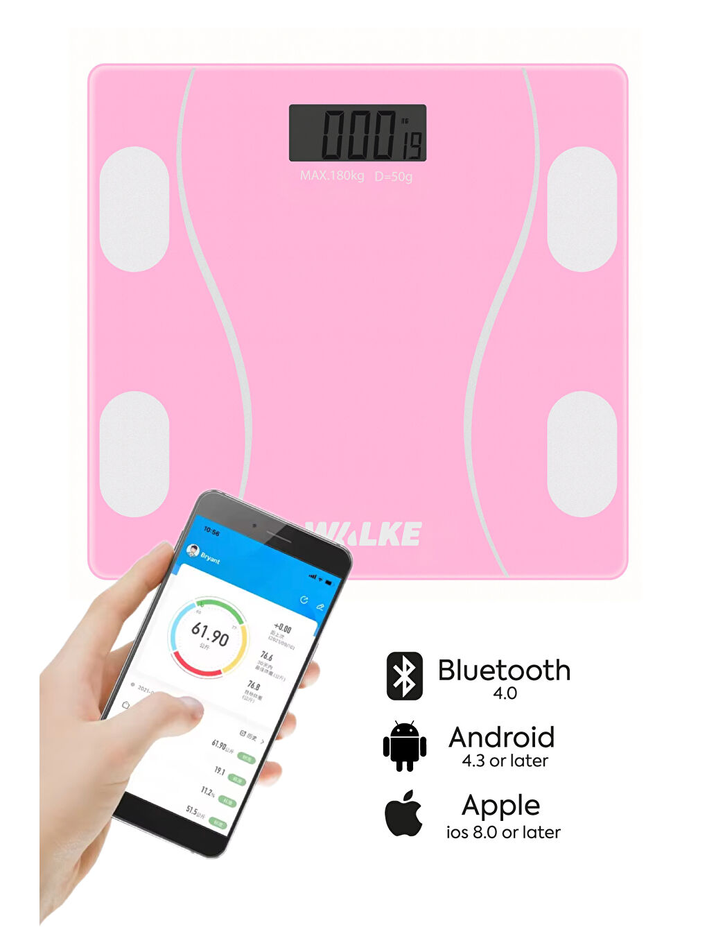 Premium Uygulama Bağlantılı Akıllı Baskül Pembe-2