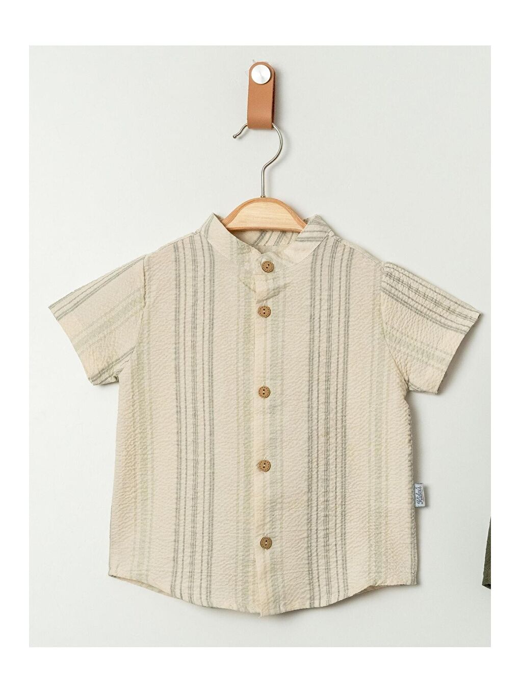 Haki Tarz Gömlek Çizgi Desenli Belden Ayarlanabilir Kısa Kollu Şortlu 2'li Takım-4