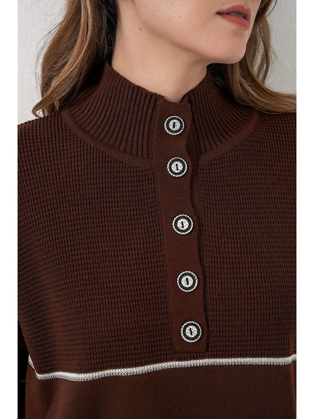 Kadın Çizgili Oversize Triko İkili Takım 15957 - Kahverengi-4