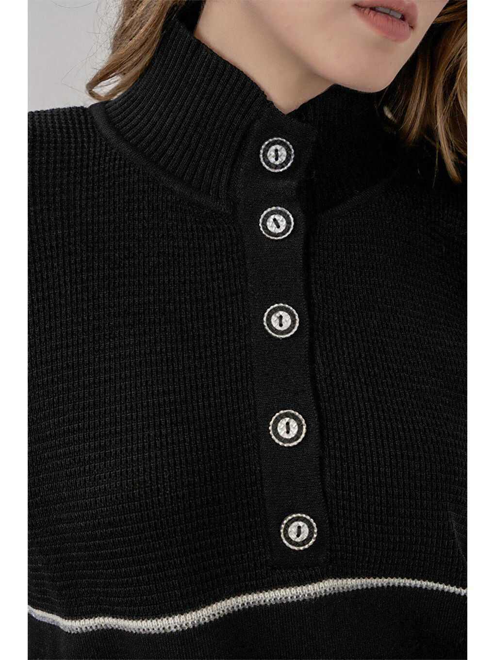 Kadın Çizgili Oversize Triko İkili Takım 15957 - Siyah-4