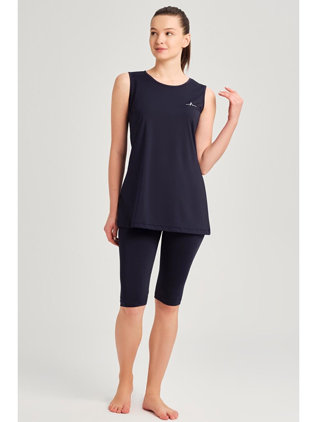 Lacivert Askılı 3 Parça Yarı Kapalı Mayo Takımı 6024