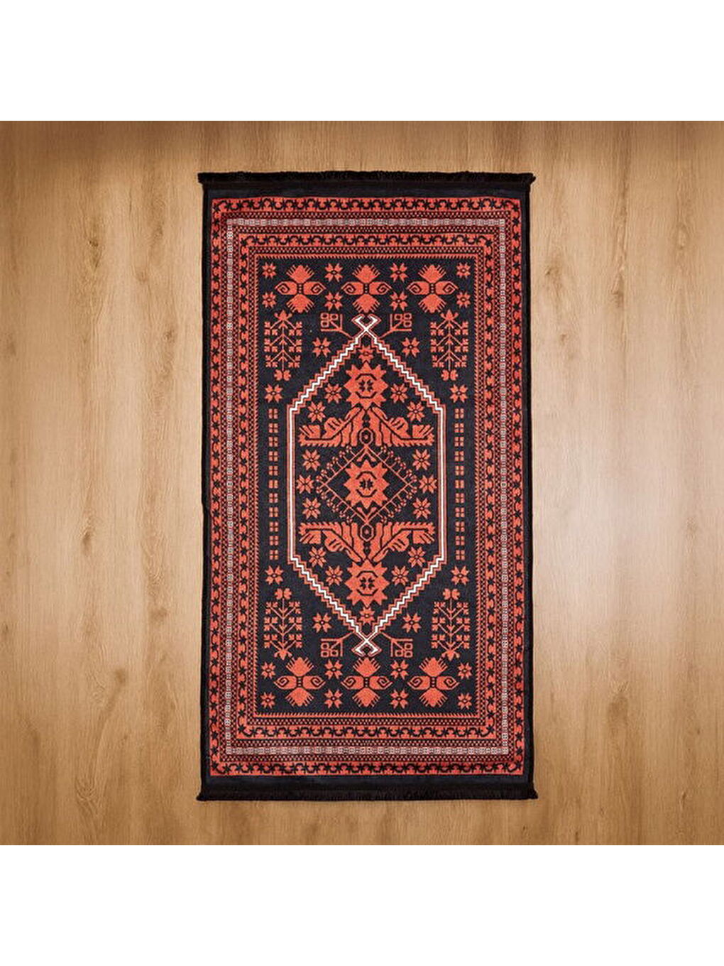 Soft Ruby Afgan Desenli Halı - Kırmızı - 80x150 cm